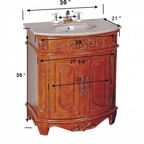30" Bathroom Small Vanity Marble Sink Travertine Counterop image-3