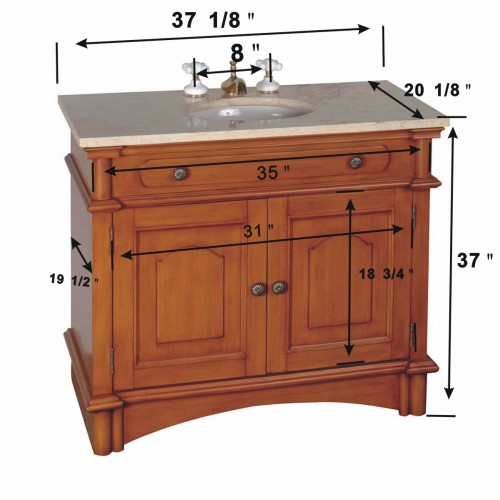 Bathroom Vanity Sink Antique Rustic Design with Marble Travertine Countertop Honey Maple Finish 37 1/8" Wide, 37" Height, 20 1/8" Projection image-3