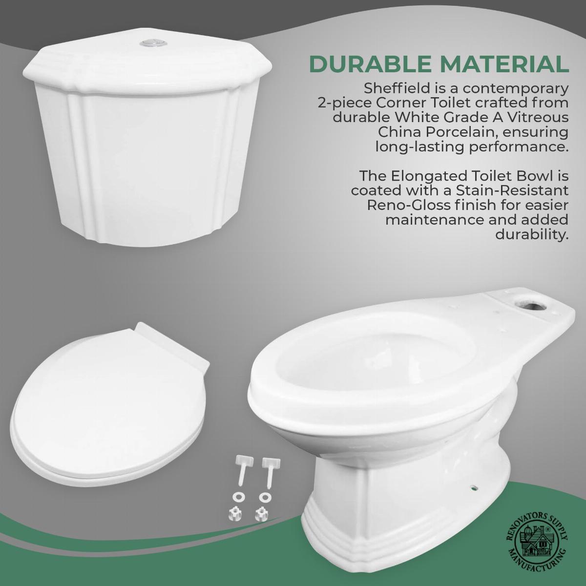 Sheffield Corner 2-Piece 0.8 GPF/1.6 GPF WaterSense Dual Flush Elongated Toilet in White with Slow Close Seat image-4