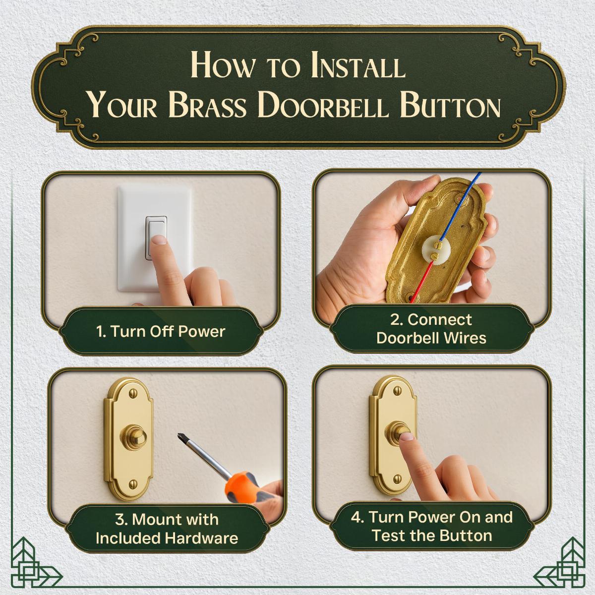 Wired Brass Door Bell Push Button 4" L Lacquered Finish image-7