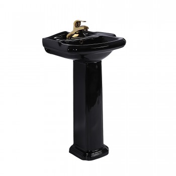 Black 19" W Bathroom Pedestal Sink Vitreous China Space-saving Sink with Brackets 