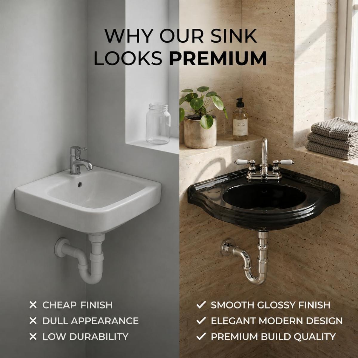 Small Corner Bathroom Sink Wall Mount Black Centerset image-4