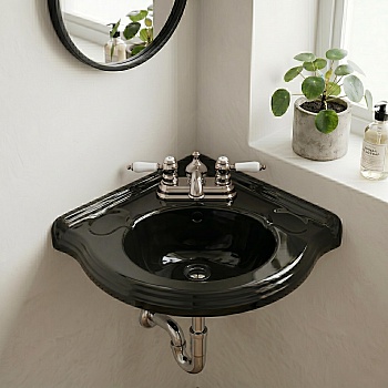 Small Corner Bathroom Sink Wall Mount Black Centerset image-1