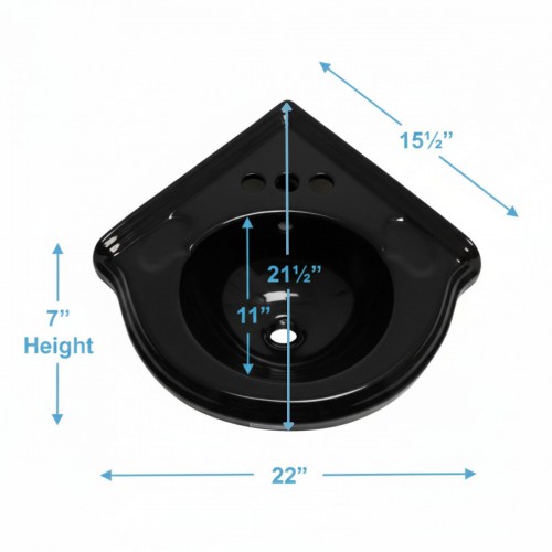 Small Corner Bathroom Sink Wall Mount Black Centerset image-5