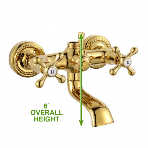 Tub Shower Faucet Part Gold PVD Brass Cross Handles image-7