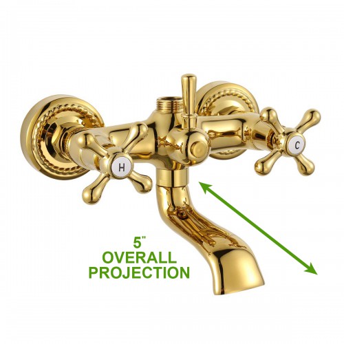 Tub Shower Faucet Part Gold PVD Brass Cross Handles image-8
