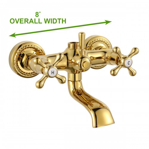 Tub Shower Faucet Part Gold PVD Brass Cross Handles image-9