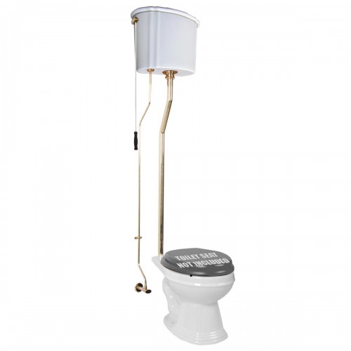 Aspen High Tank Pull Chain Toilet White Ceramic Tank Elongated Rear Entry Bowl Brass Pipes and Hardware ADA Compliant image-14
