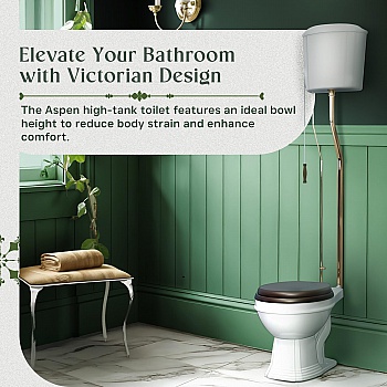 Aspen High Tank Pull Chain Toilet White Ceramic Tank Elongated Rear Entry Bowl Brass Pipes and Hardware ADA Compliant image-5