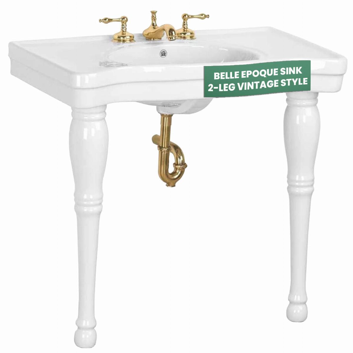 White Belle Epoque Console Bathroom Sink 36 inch with 2 Legs - Renovators Supply, image size:1200x1200