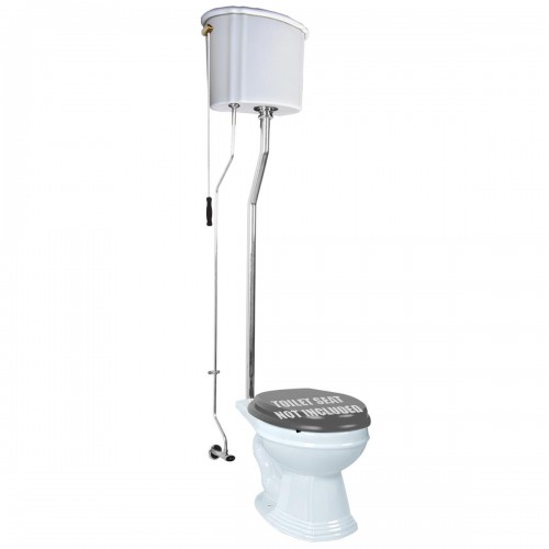 Aspen High Tank Pull Chain Toilet White Ceramic Tank Elongated Rear Entry Bowl Chrome Pipes and Hardware image-16