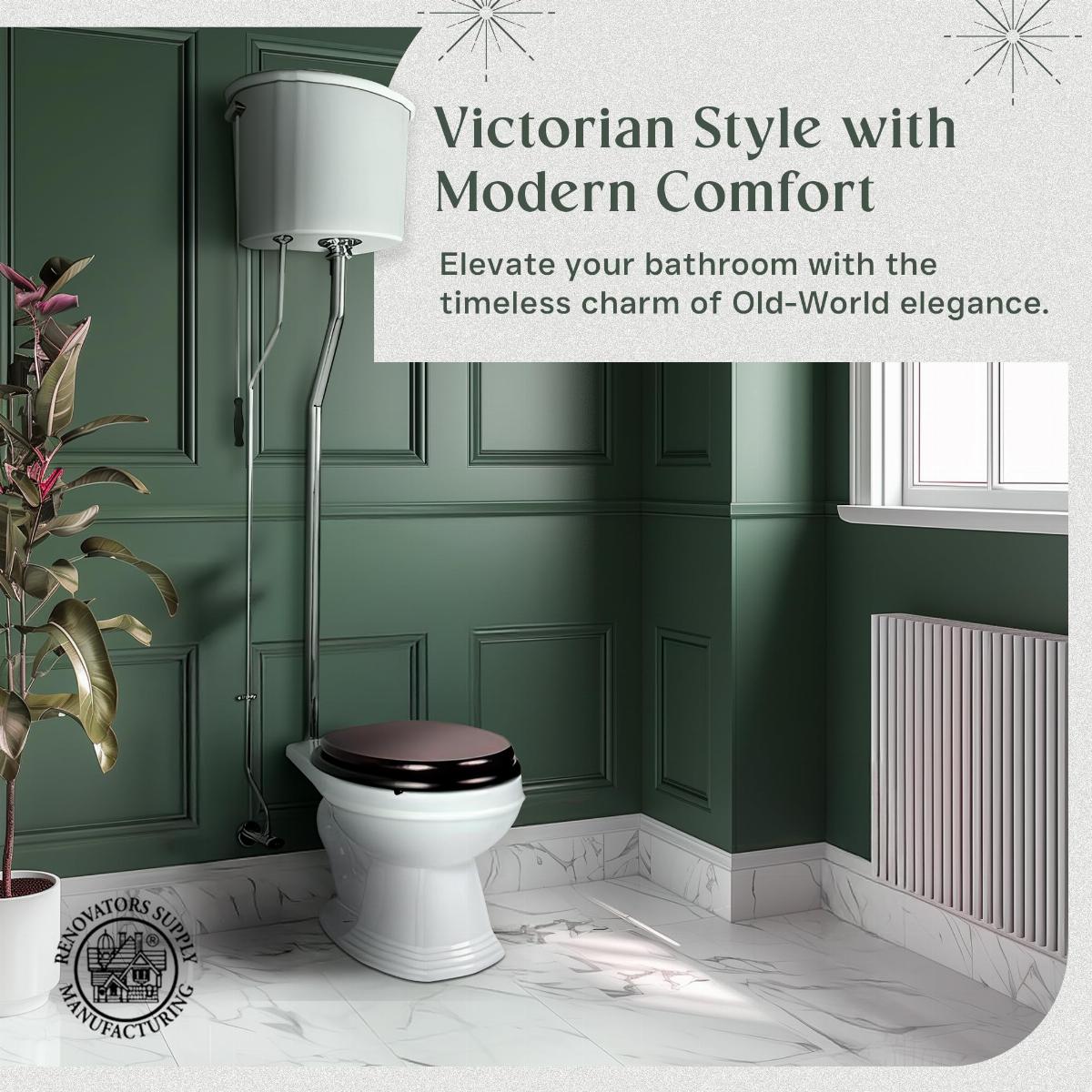 Aspen High Tank Pull Chain Toilet White Ceramic Tank Elongated Rear Entry Bowl Chrome Pipes and Hardware image-5