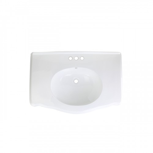 White Pedestal Bathroom Sink Porcelain 34" L Centerset Faucet Hole Wall Mount image-11