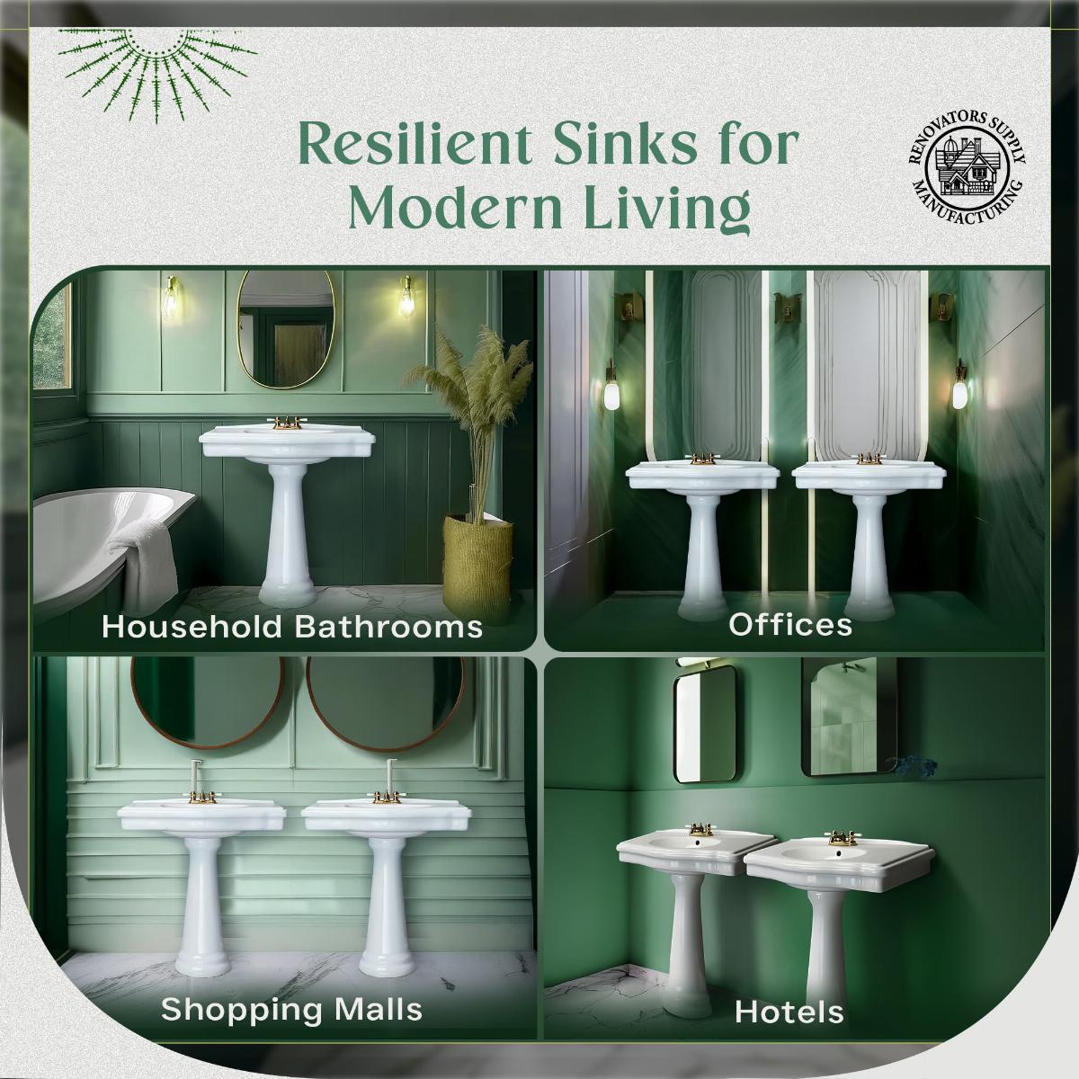 White Pedestal Bathroom Sink Porcelain 34" L Centerset Faucet Hole Wall Mount image-6