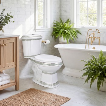 India Reserve Compact Elongated Toilet 2-Piece 0.8 GPF/1.6 GPF WaterSense Dual Flush Green and Gold with Slow Close Seat 
