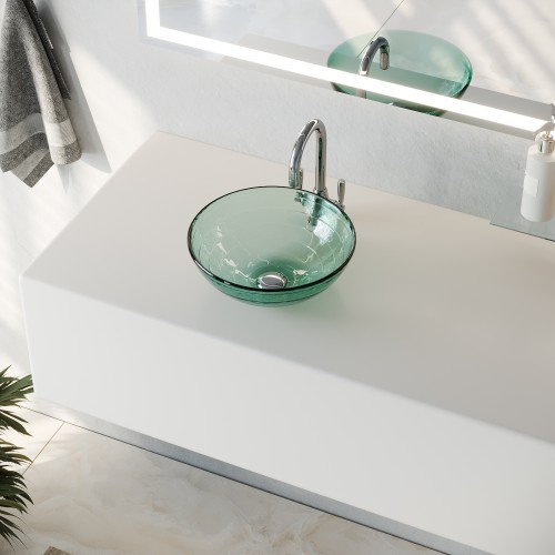 Glass Vessel Sink with Drain Frosted Green Tempered Glass Mini Bowl Sink Circle Design image-2