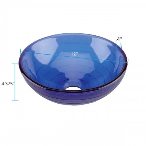 Mini Vessel Sink with Drain Frosted Blue Tempered Glass Circle Design Bowl Sink image-5