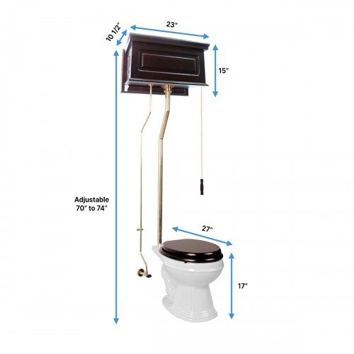Dark Oak High Tank L-Pipe Toilet Elongated White Bowl image-14