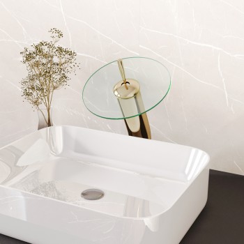 Waterfall Faucet Heavy Cast PVD Brass 12" Clear Glass 