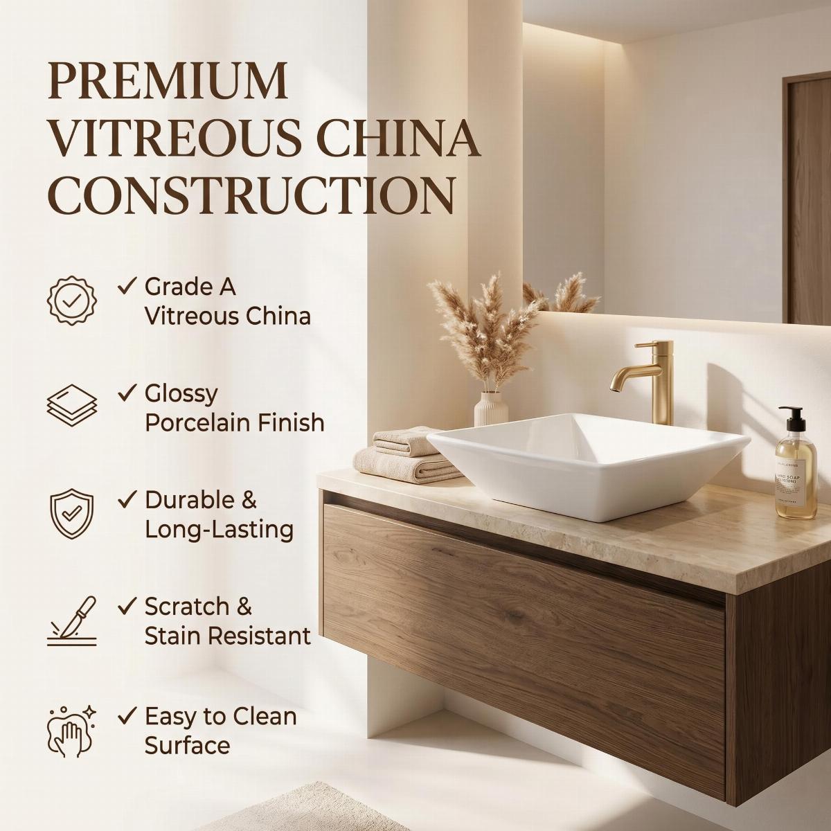 Castle 16 1/2" Square Countertop Vessel Bathroom Sink White image-10