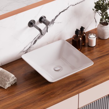 Castle 16 1/2" Square Countertop Vessel Bathroom Sink White 