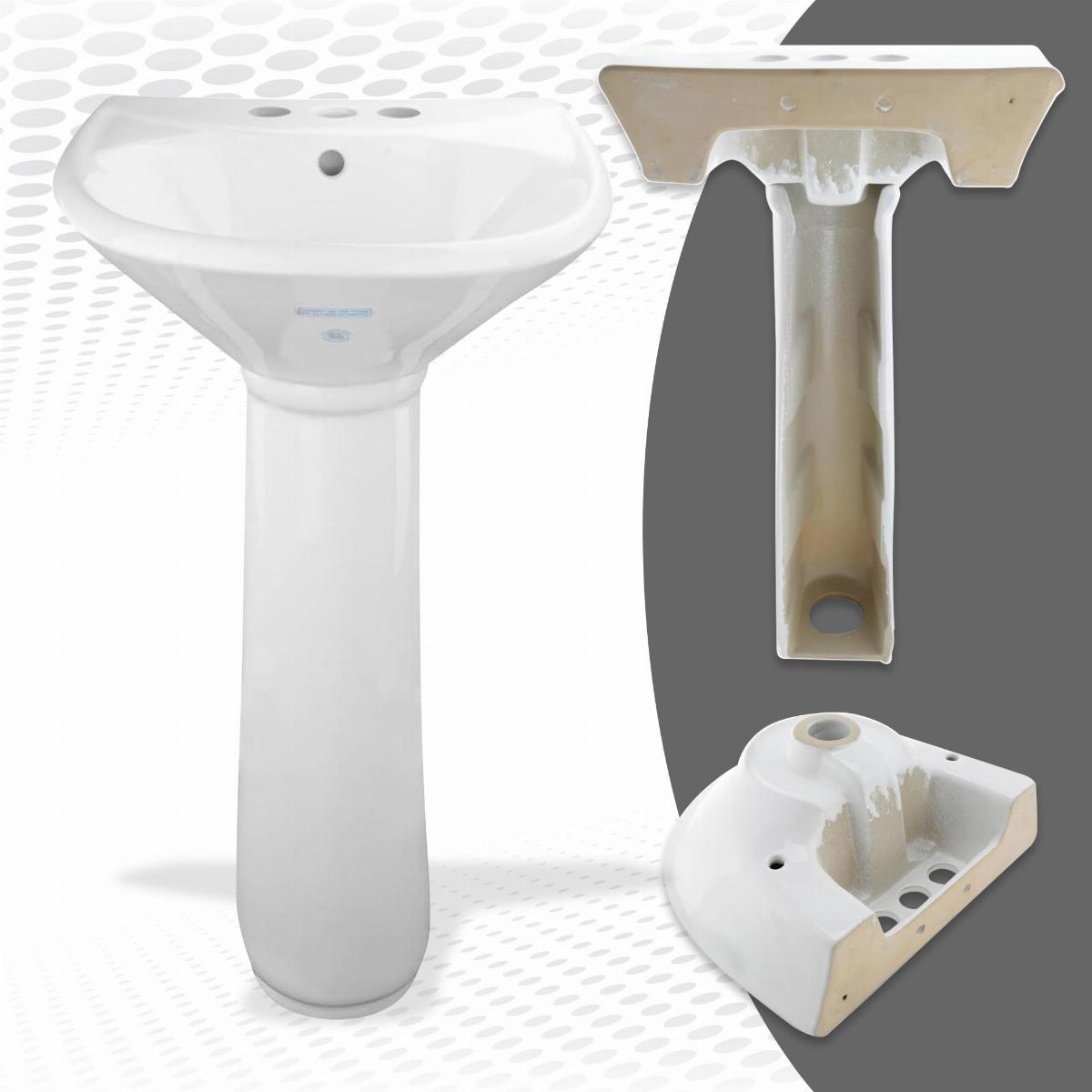White Widespread Pedestal Sink with Faucet Holes and Overflow image-4
