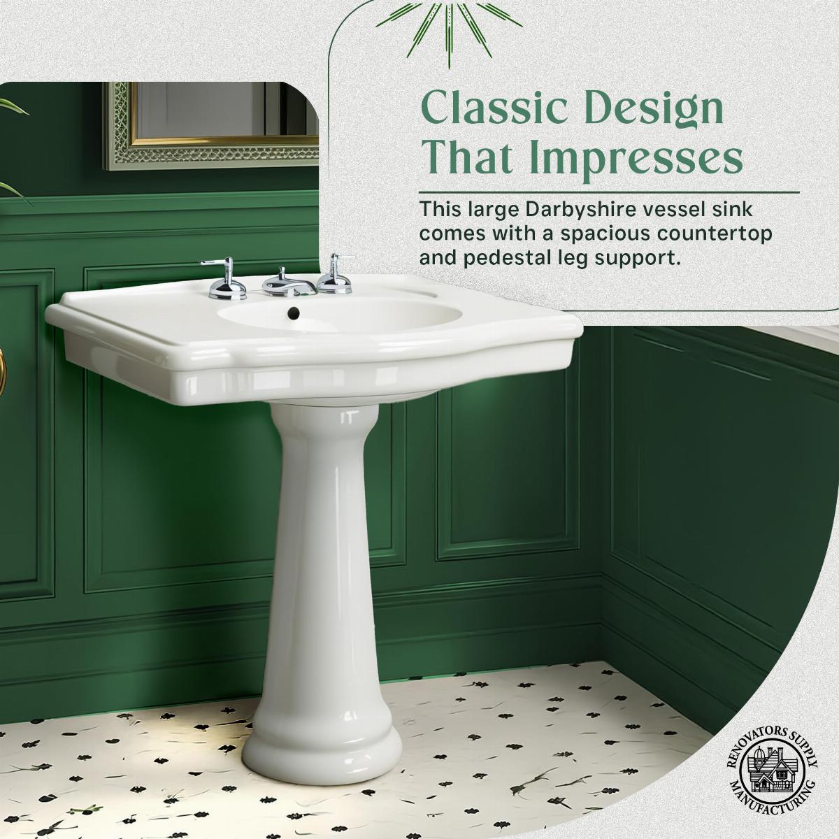 White Widespread Pedestal Sink with Faucet Holes and Overflow image-6