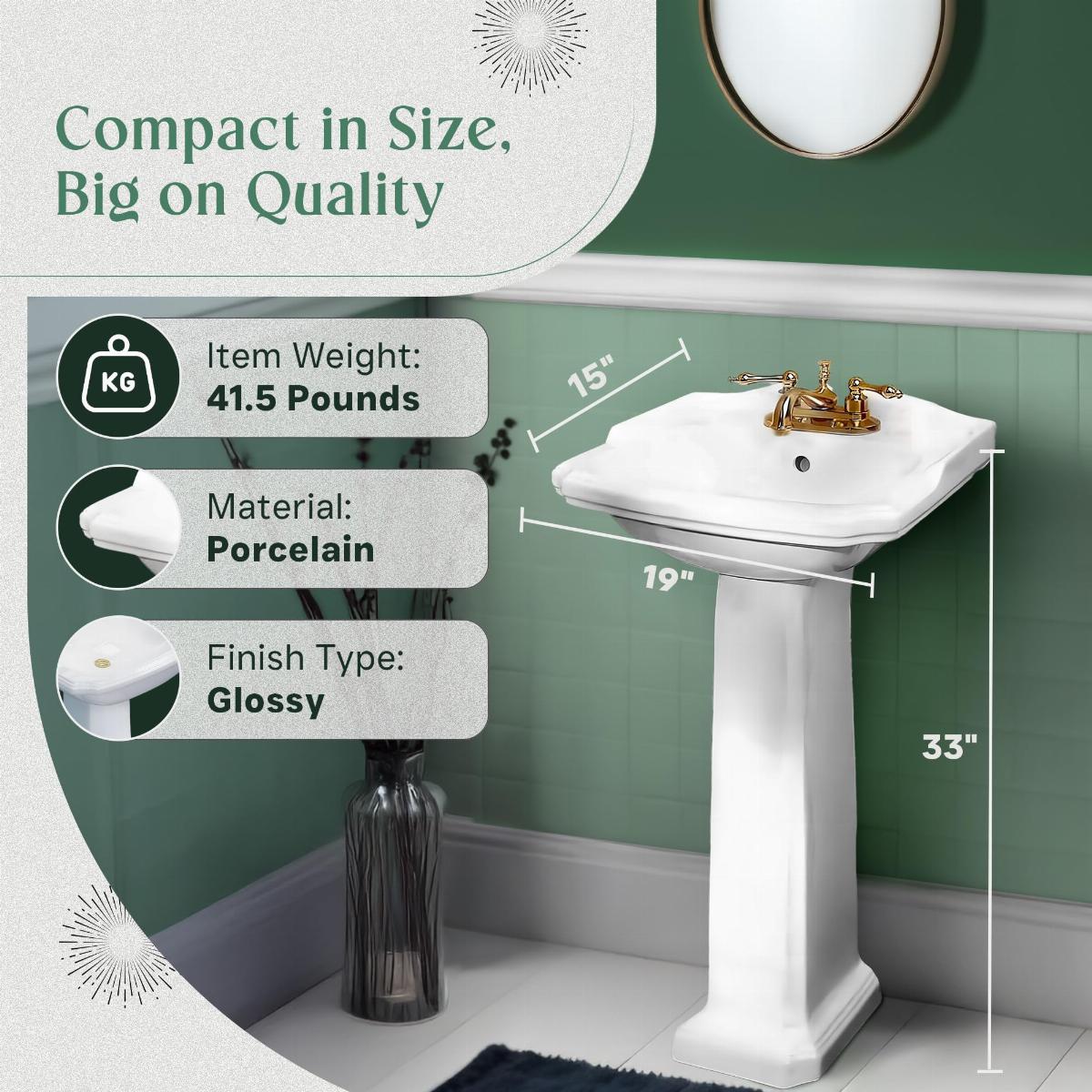 White Widespread Pedestal Sink with Faucet Holes and Overflow image-4