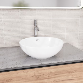 Watts 16 1/2" Round Countertop Vessel Bathroom Sink White with Overflow 