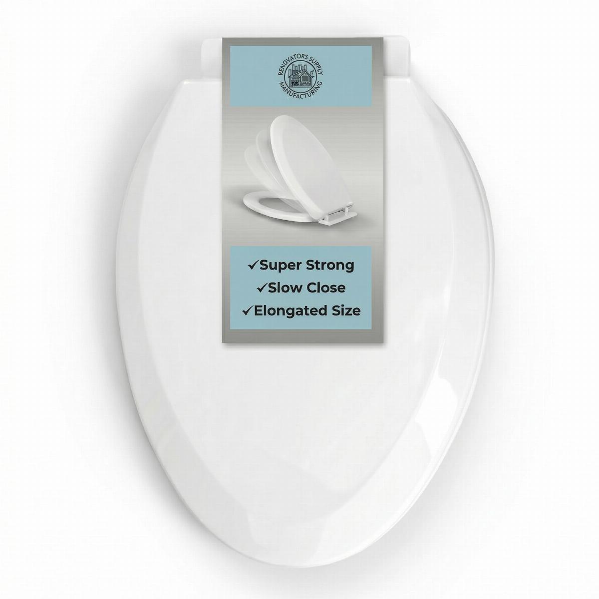 White Elongated Toilet Seat No Slam Plastic With Seat Bumpers image-3