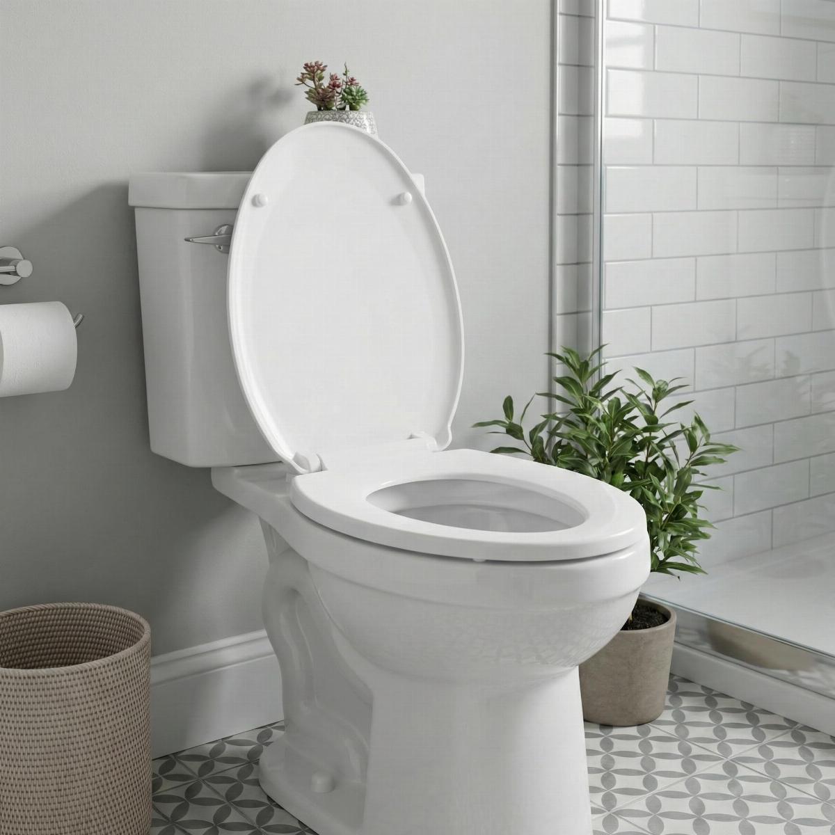 White Elongated Toilet Seat No Slam Plastic With Seat Bumpers image-4