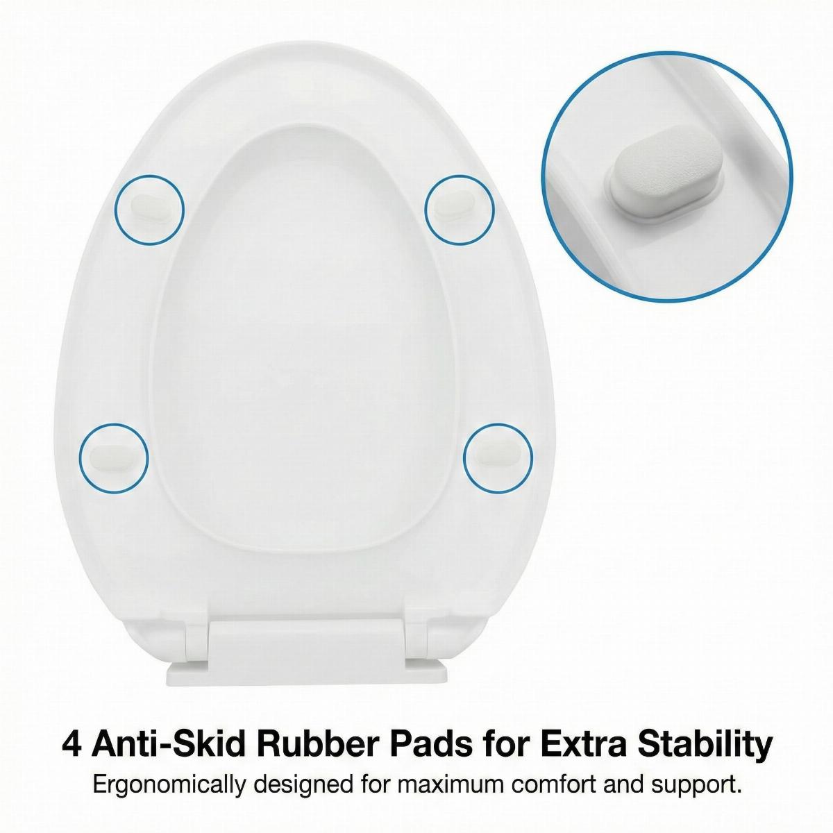White Elongated Toilet Seat No Slam Plastic With Seat Bumpers image-7
