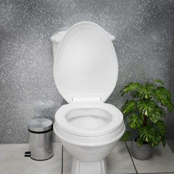 White Elongated Toilet Seat No Slam Plastic With Seat Bumpers 