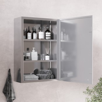 Bathroom Medicine Cabinet Wall Mount Rectangle Shape Stainless Steel with Mirror 