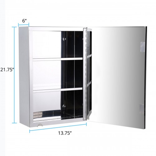 Stainless Steel Wall Mounted Medicine Cabinet w/ Mirror 21.75 x 13.75 image-10