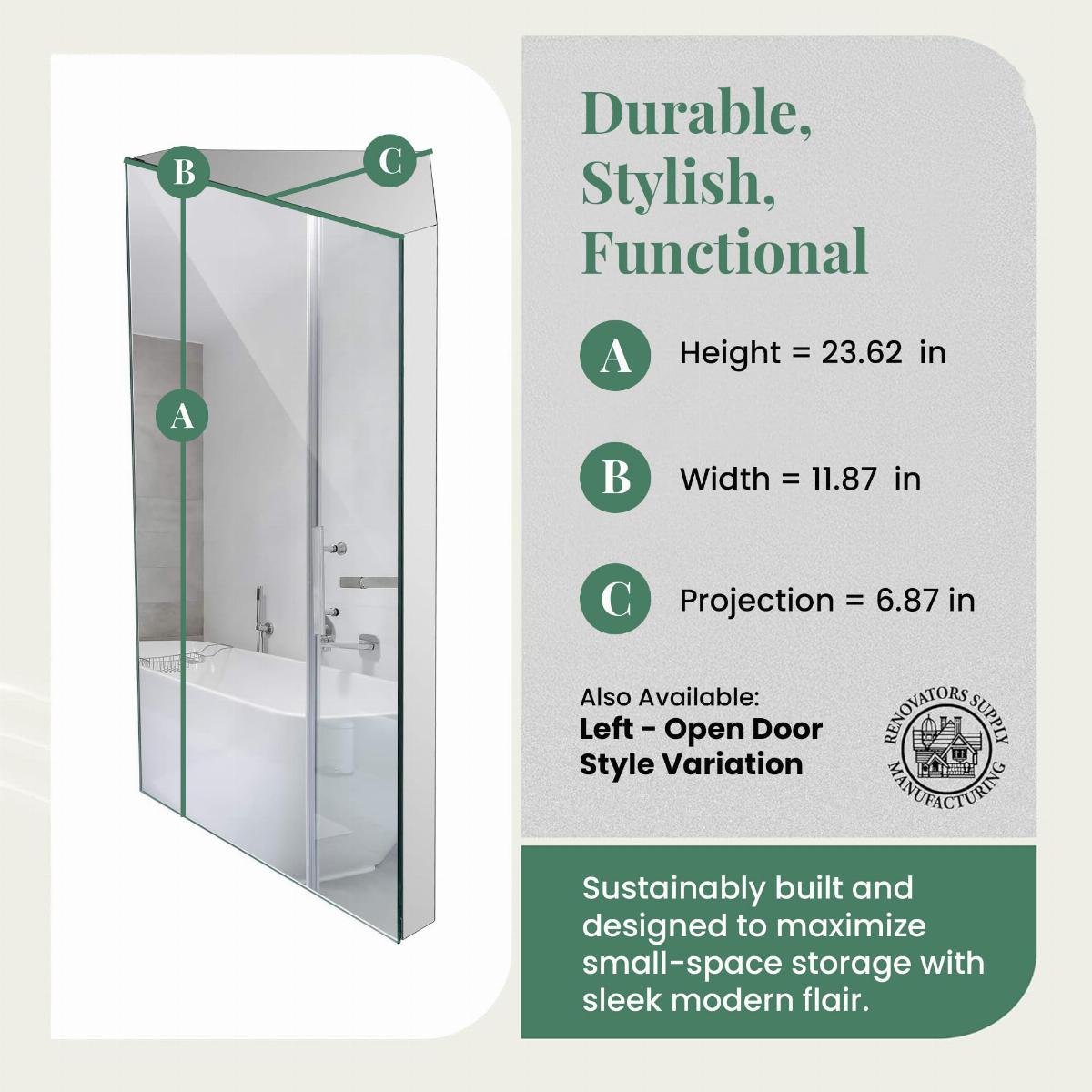 Wall Mount Corner Medicine Cabinet Brushed Stainless Steel with Mirror image-5