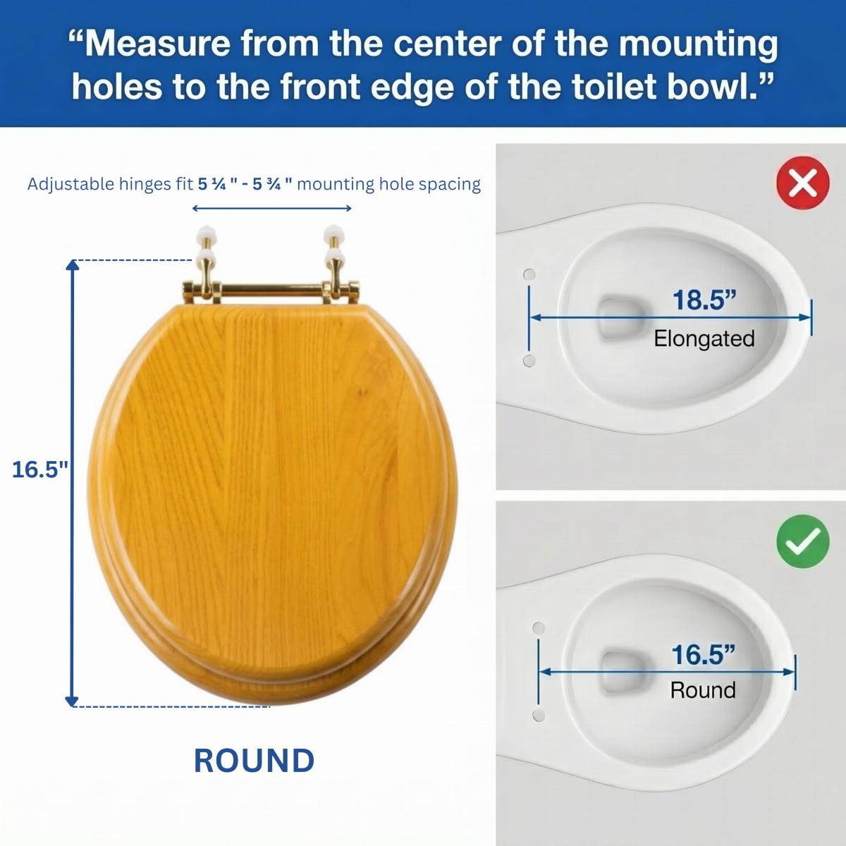 Wooden Round Shaped Light Oak Finish Toilet Seat with Brass PVD Hinges image-3