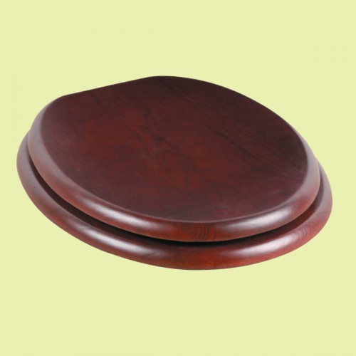 Cherry Finish Wooden Round Toilet Seat with Brass PVD Hinges and Stabilizers image-2