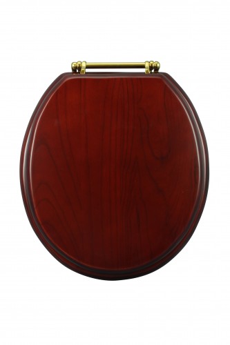 Cherry Finish Wooden Round Toilet Seat with Brass PVD Hinges and Stabilizers image-3