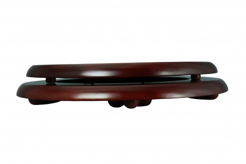 Cherry Finish Wooden Round Toilet Seat with Brass PVD Hinges and Stabilizers image-5