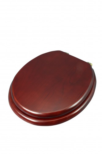 Cherry Finish Wooden Round Toilet Seat with Brass PVD Hinges and Stabilizers image-6