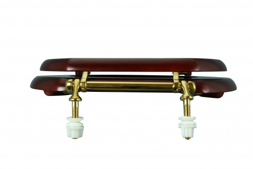 Cherry Finish Wooden Round Toilet Seat with Brass PVD Hinges and Stabilizers image-12