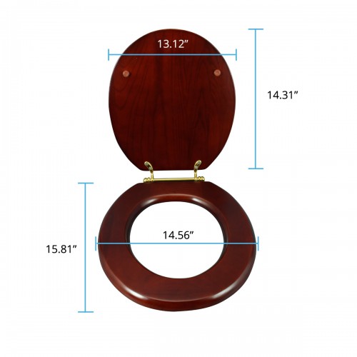 Cherry Finish Wooden Round Toilet Seat with Brass PVD Hinges and Stabilizers image-14