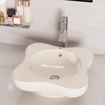 Counter Bathroom Vessel Sink China Biscuit Buttercup Overflow 