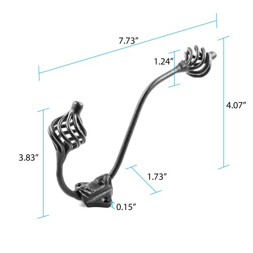 Double Hook Black Wrought Iron Birdcage 8" L Wall Mount Coat, Hat Holder Hanger image-9