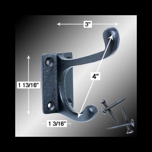 Double Coat Robe Wall Mount Hooks Black Wrought Iron 4" L  Hat or Jacket Hanger image-8