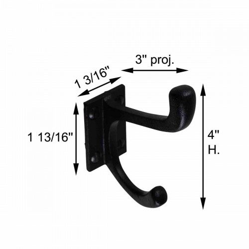 Double Coat Robe Wall Mount Hooks Black Wrought Iron 4" L  Hat or Jacket Hanger image-9