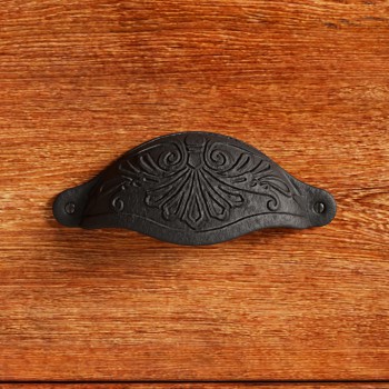 Cabinet or Drawer Bin Pull Black Iron Cup 4 1/2" x 1 1/2" H 