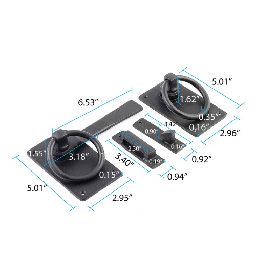Door Lock Latch 6.5 in Wrought Iron Black Gate Ring Latch image-11