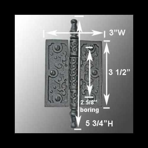 Black Cabinet Hinge Wrought Iron Butt Hinges Victorian Steeple Tip Flush Hinges image-13